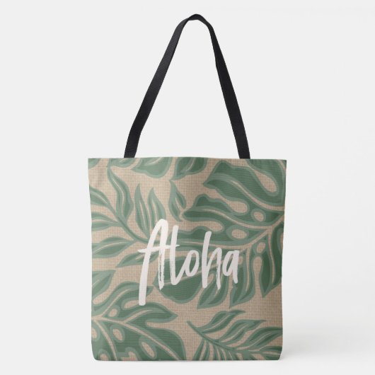 Leaf Tiki Sage Green Hawaiian Tropical Beach Bag Tote Bag (Voorkant)