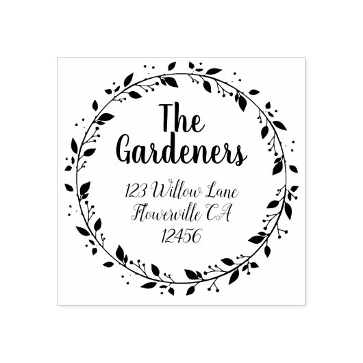 Leaf Vine Floral Flower Circle Return Address Rubberstempel (Afrduk)