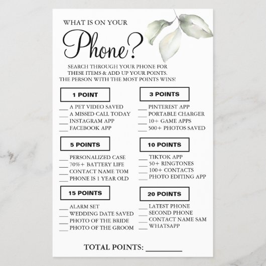 Leaf Wat is er op uw telefoon Douche spel kaart (Voorkant)