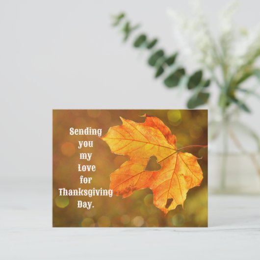 Leaf With Heart Thanksgiving Postcard Briefkaart (Staand voorkant)