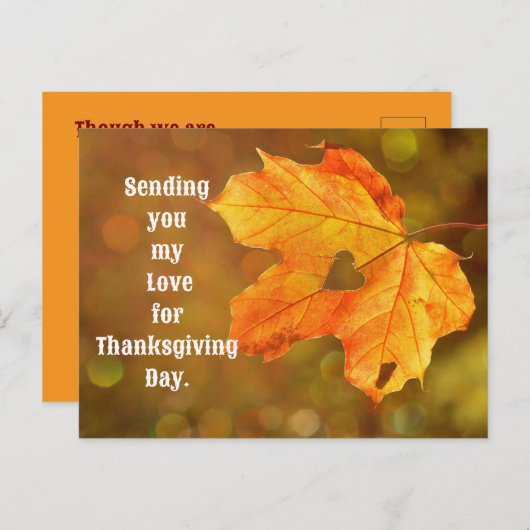Leaf With Heart Thanksgiving Postcard Briefkaart (Voorkant / Achterkant)