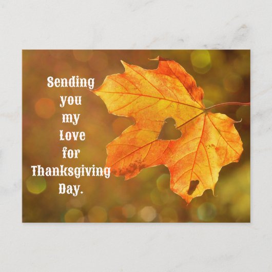 Leaf With Heart Thanksgiving Postcard Briefkaart (Voorkant)