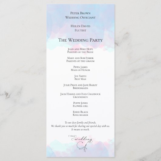  Leaf Zwart Script Pastel Waterverf Bruiloft Programmakaart (Achterkant)