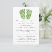Leafs Glitter White Mint Green Baby shower Feet Kaart (Staand voorkant)