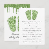 Leafs Glitter White Mint Green Baby shower Feet Kaart (Voorkant / Achterkant)