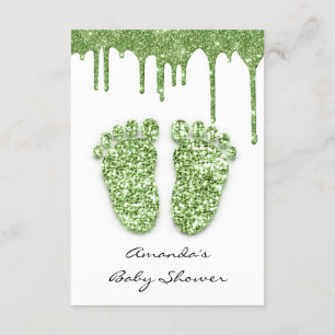 Leafs Glitter White Mint Green Baby shower Feet Kaart