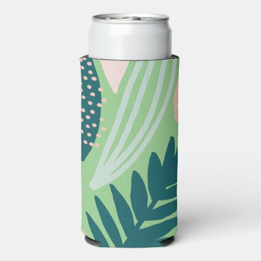 Leafy Art Pattern Green Seltzer Blikjeskoeler (Seltzer Achterkant)