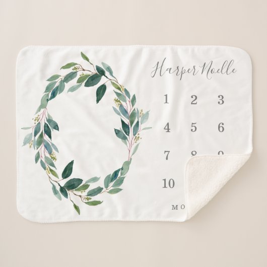 Leafy Baby Milestone Sherpa Deken (Voorkant (horizontaal))