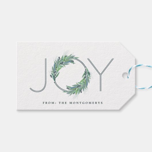Leafy Blue Joy met kerstmis/vakantie Cadeaulabel (Voorkant (Horizontaal))