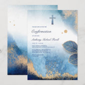 Leafy Blue Lijst Religieuze Kaart (Voorkant / Achterkant)