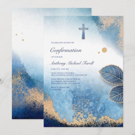 Leafy Blue Lijst Religieuze Kaart (Voorkant / Achterkant)