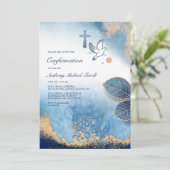 Leafy Blue Lijst Religieuze uitnodiging 2 (Staand voorkant)