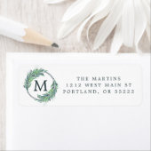 Leafy Blue-monogram met kerstmis/vakantieverlof Etiket (Insitu)