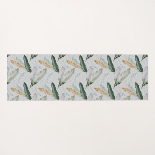 Leafy Boho Botanical Earthy Pattern Monogram Yogamat (Achterkant (horizontaal))