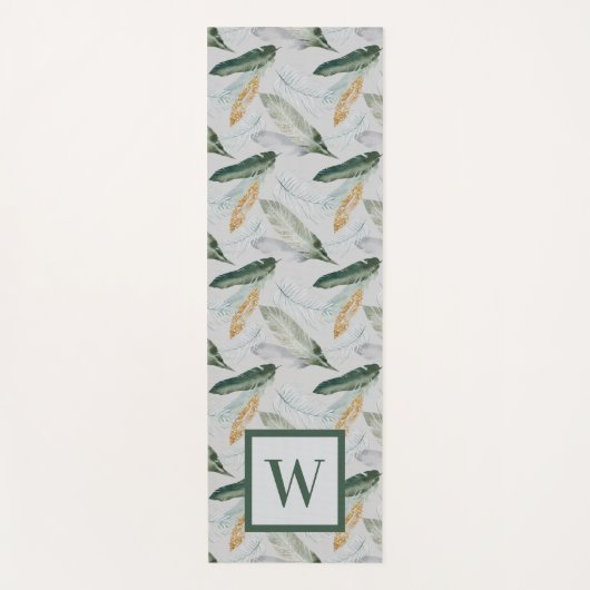 Leafy Boho Botanical Earthy Pattern Monogram Yogamat (Voorkant)
