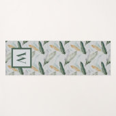 Leafy Boho Botanical Earthy Pattern Monogram Yogamat (Voorkant (horizontaal))