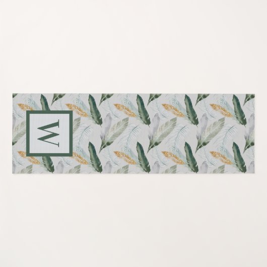 Leafy Boho Botanical Earthy Pattern Monogram Yogamat (Voorkant (horizontaal))
