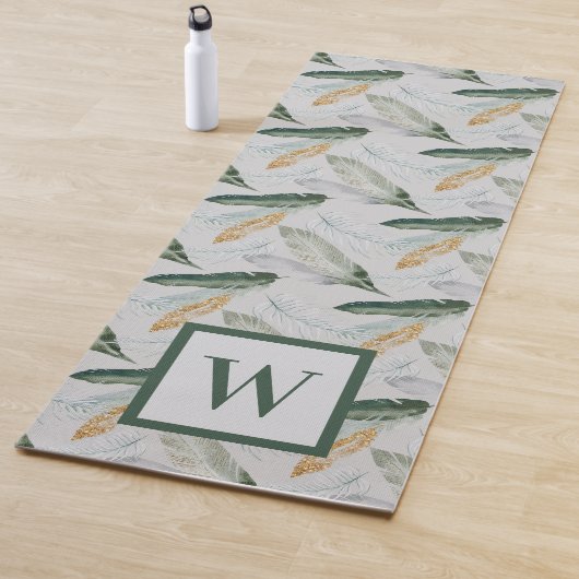 Leafy Boho Botanical Earthy Pattern Monogram Yogamat (In situ)
