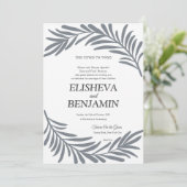 Leafy border Jewish Hebrew Wedding Invitation Kaart (Staand voorkant)