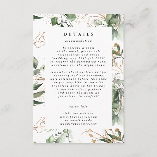 Leafy Botanical Eucalyptus Elegant Greenery Moss Informatiekaartje (Voorkant)