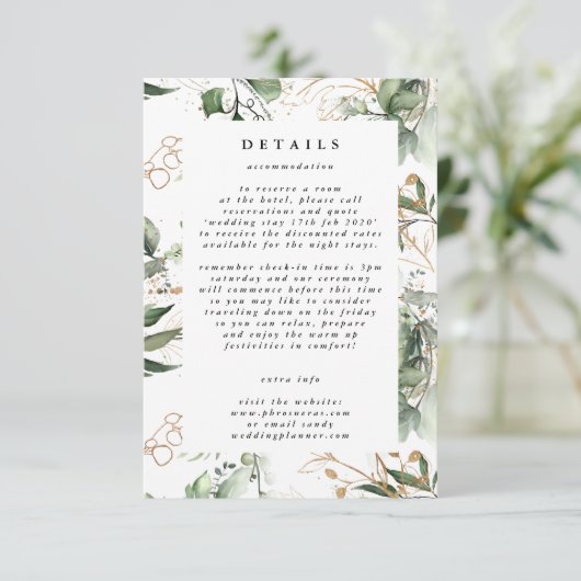 Leafy Botanical Eucalyptus Elegant Greenery Moss Informatiekaartje (Staand voorkant)