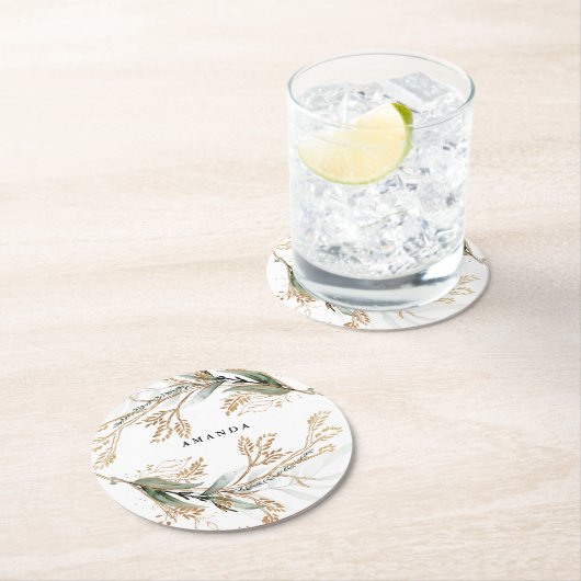 Leafy Botanical Eucalyptus Modern Greenery Branch Ronde Kartonnen Onderzetter (Insitu)