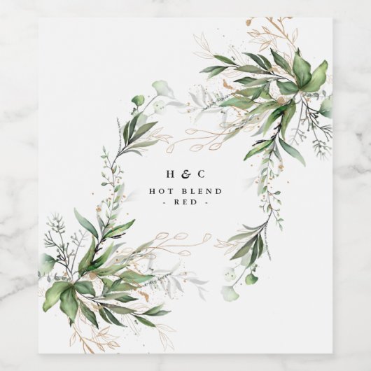 Leafy Botanical Eucalyptus Modern Greenery Branch Wijn Etiket (Enkel label)