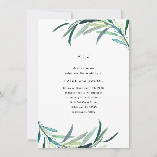 Leafy Botanical Wedding Kaart (Voorkant)