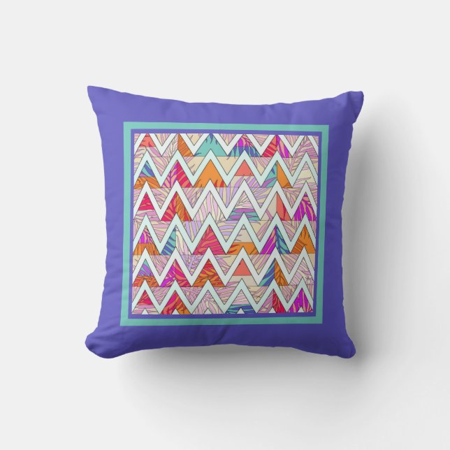 Leafy Chevron op Periwinkle/Mint Kussen (Voorkant)