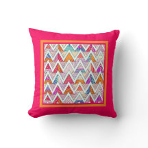 Leafy Chevron op roze/oranjeThrow Pillow