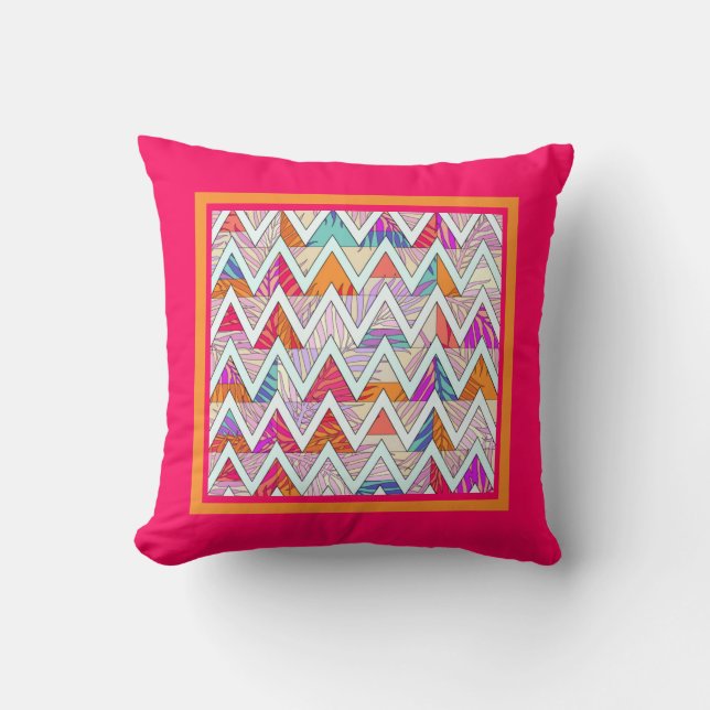 Leafy Chevron op roze/oranjeThrow Pillow Kussen (Voorkant)