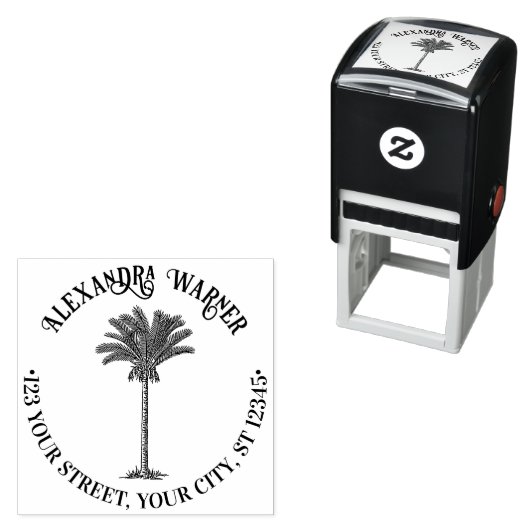 Leafy Date Palm Tree Tropical Name Retouradres Zelfinktende Stempel (In situ)