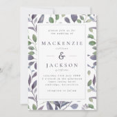 Leafy Elegance Blue & Green Waterverf Wedding Kaart (Voorkant)