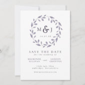 Leafy Elegance Blue & White Wreatmonogram Save The Date (Voorkant)