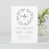 Leafy Elegance Blue & White Wreatmonogram Save The Date (Staand voorkant)