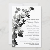Leafy Elegance in Silver Black Wedding Invitation Kaart (Voorkant)
