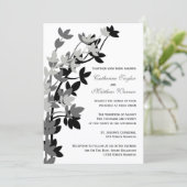 Leafy Elegance in Silver Black Wedding Invitation Kaart (Staand voorkant)