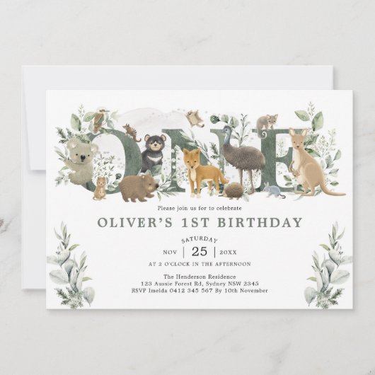 Leafy Eucalyptus Australian 1st Birthday Kaart (Voorkant)