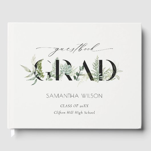 Leafy Fern Succulent Green Fauna Foto Afstuderen Gastenboek (Voorkant)