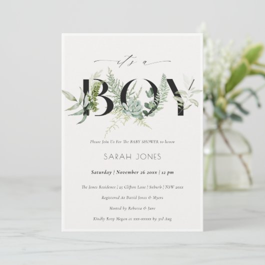 Leafy Fern Succulent... is een jongen Baby shower  Bedankkaart (Staand voorkant)