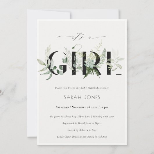 Leafy Fern Succulent is een meisje dat Baby shower Bedankkaart (Voorkant)