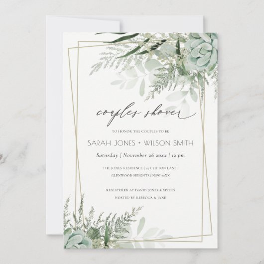 Leafy Fern Succulent Lijst Couples Shower Invite Bedankkaart (Voorkant)