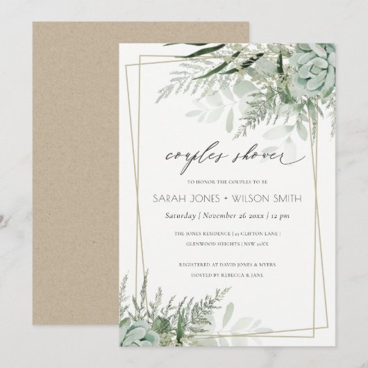 Leafy Fern Succulent Lijst Couples Shower Invite Bedankkaart (Voorkant / Achterkant)