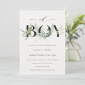 Leafy Fern Succulent Oh Boy Baby shower Invite Bedankkaart (Staand voorkant)