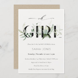 Leafy Fern Succulent Oh Girl Baby shower Invite Bedankkaart