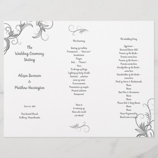 Leafy Flourish White Tri-Fold Wedding Programme (Voorkant)