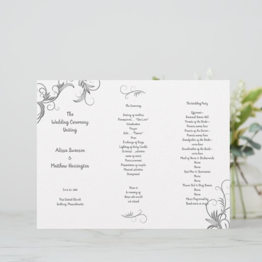 Leafy Flourish White Tri-Fold Wedding Programme (Staand voorkant)