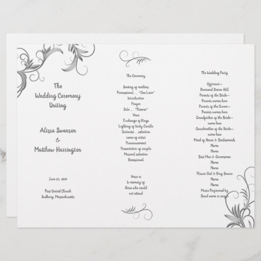 Leafy Flourish White Tri-Fold Wedding Programme (Voorkant / Achterkant)