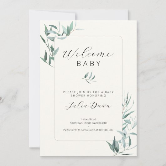 Leafy Gender Neutral Baby shower Invitation Kaart (Voorkant)