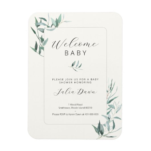 Leafy Gender Neutral Baby shower Invitation Magneet (Verticaal)
